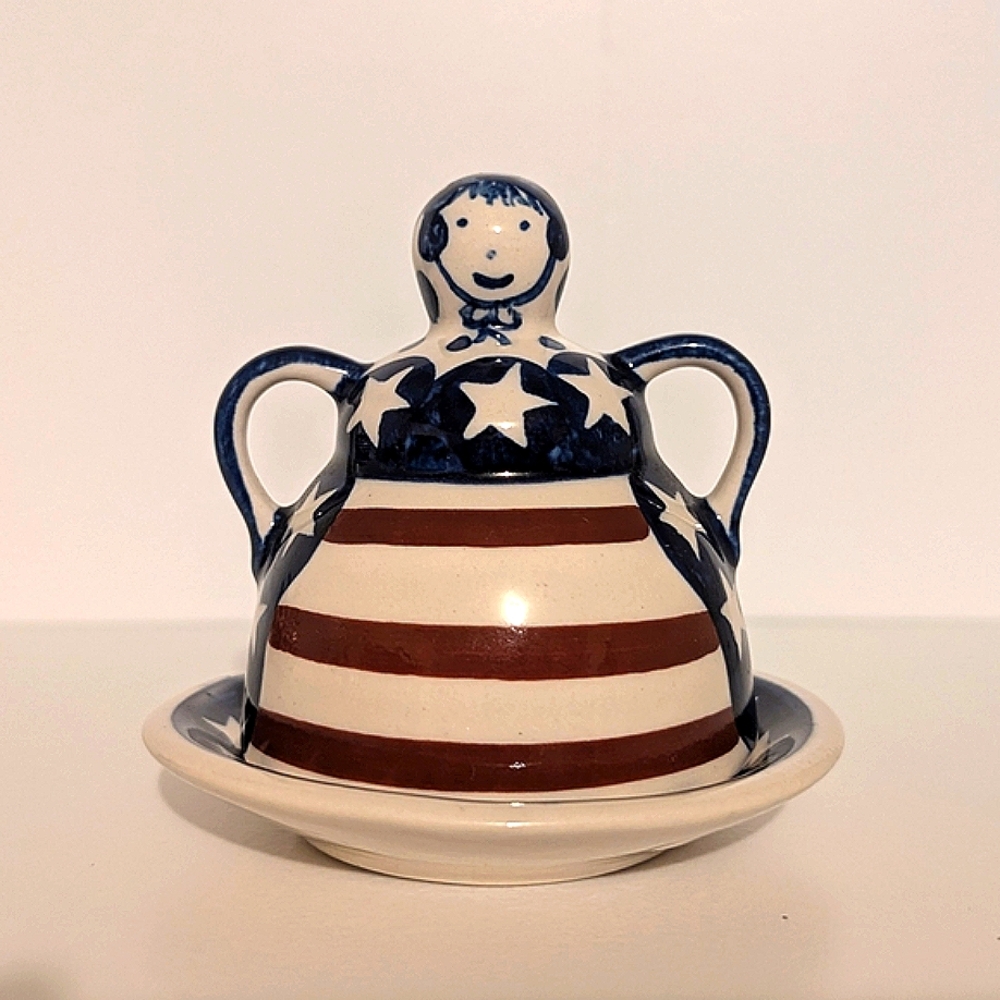 BOLESLAWIEC Cheese Lady Mini Pottery Stars Stripes